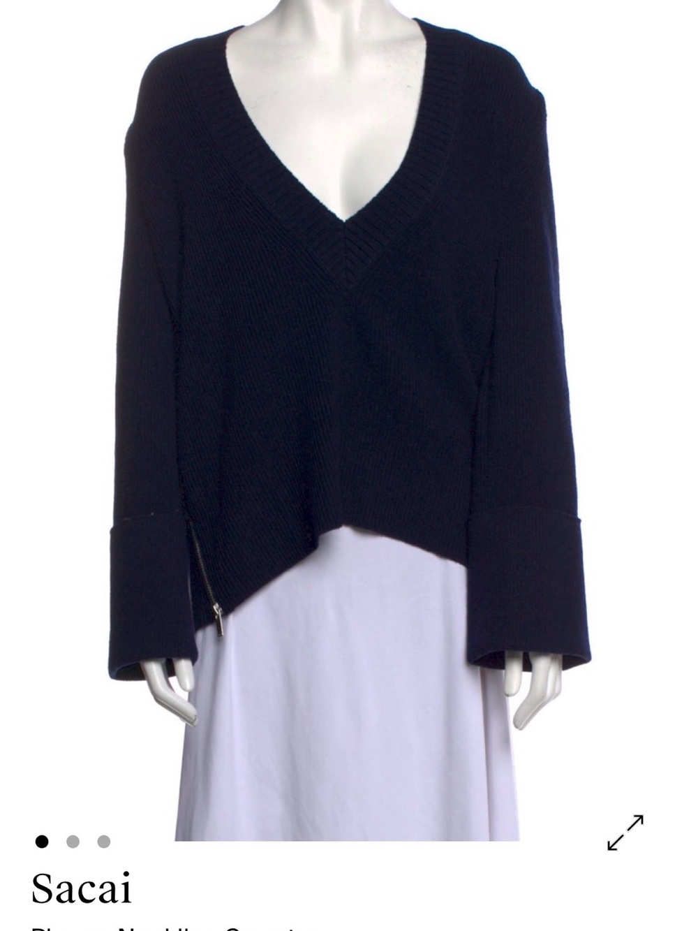 Sacai Navy V-Neck Asymmetric Knit Wool Sweater